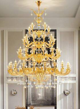 欧式奢华客厅k9水晶吊灯中山灯饰24K金豪华别墅复式楼餐厅卧室灯