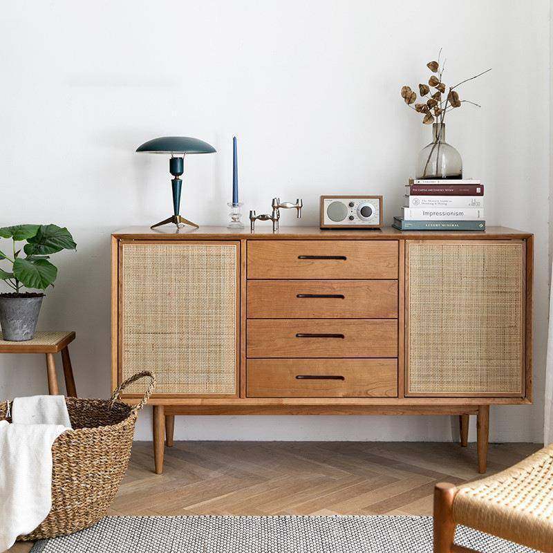 日式实木藤编餐边柜储物柜玄关柜斗柜门厅柜简约现代收纳柜靠墙柜