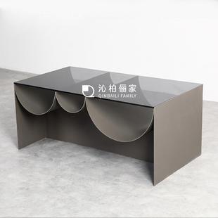 高级感黑色长方形玻璃茶几客厅沙发边几柜现代简约设计师轻奢角几