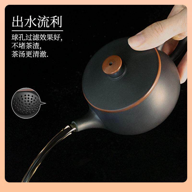 云南建水紫陶茶壶紫陶壶素面黑汉瓦壶大口石瓢壶可提可转盖碗普洱