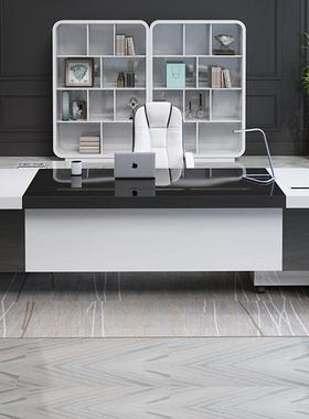 白色烤漆老板桌办公桌简约现代办公室总裁桌主管桌时尚创意大班台