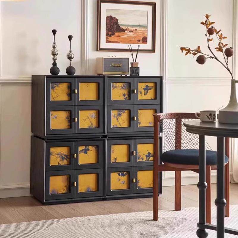 中古风斗柜设计师香云纱法式复古高级感实木床头柜黑色卡门柜组合