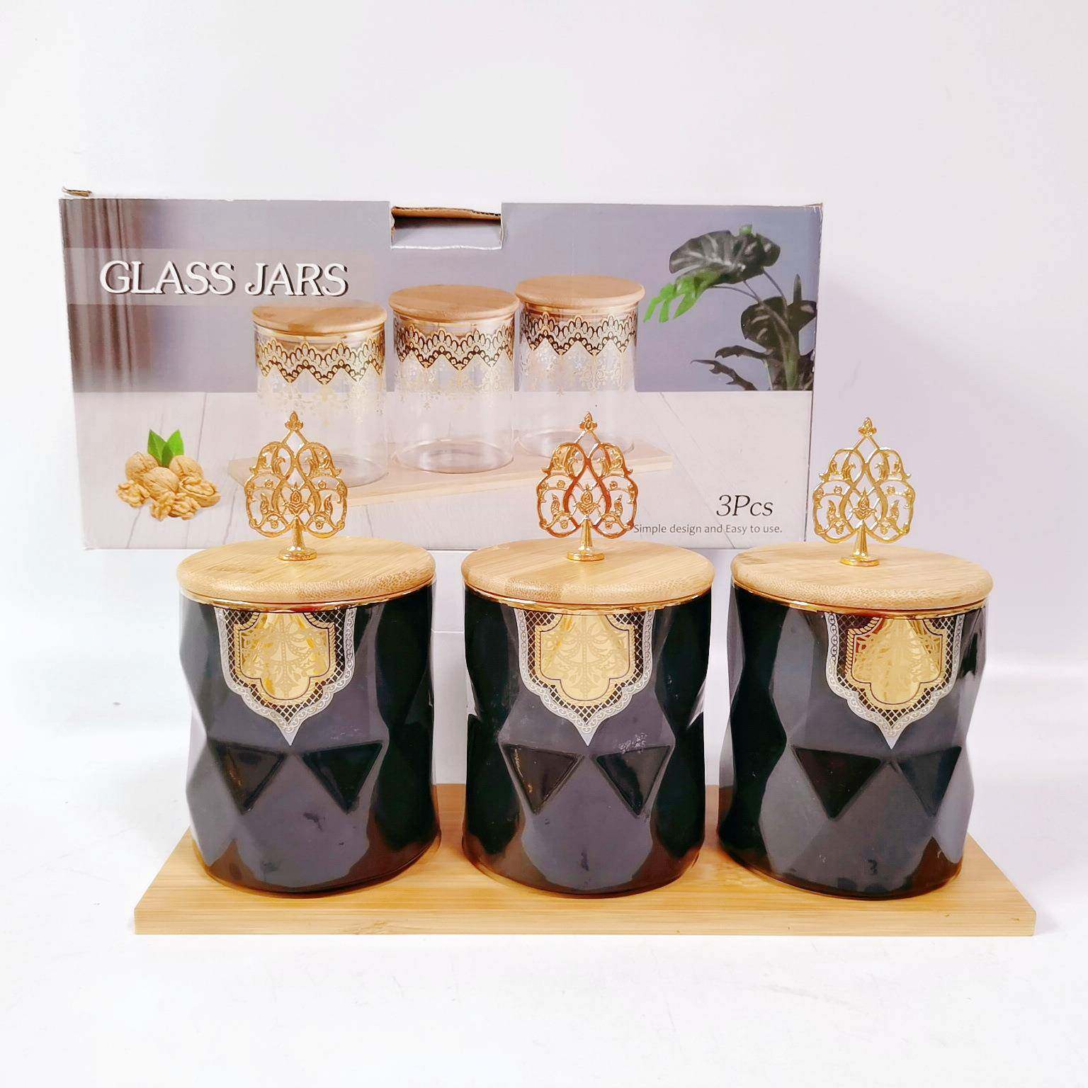 外销出口中东陶瓷储物罐电镀密封罐杂粮收纳罐菱形调味罐套装Jar