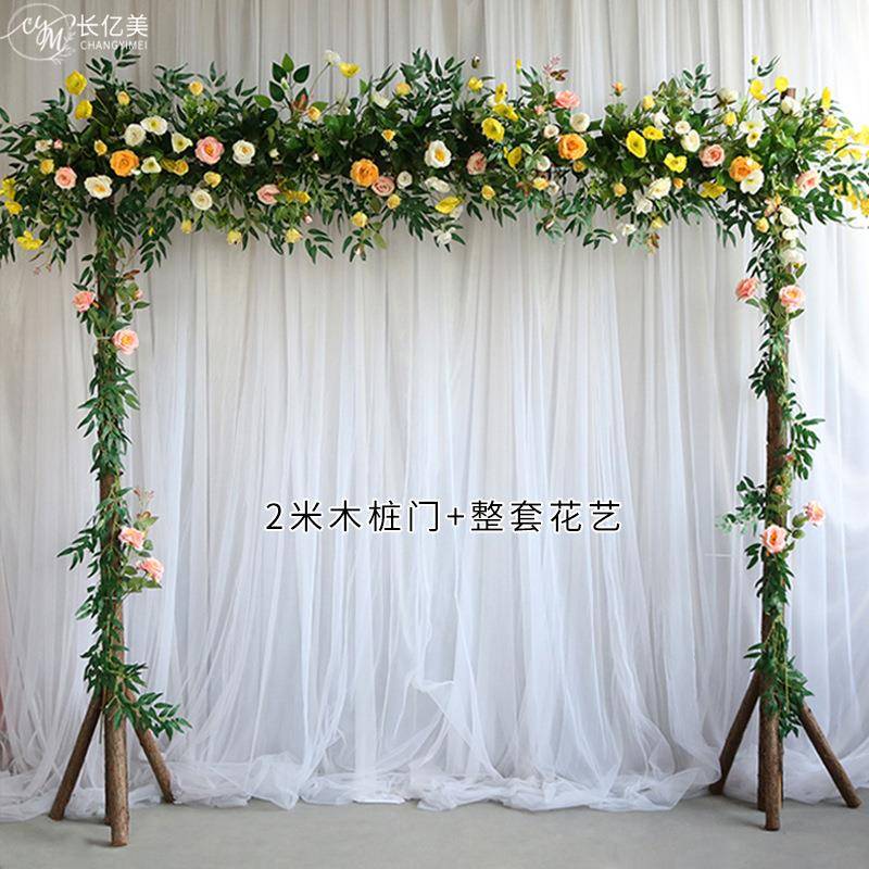 新款婚庆森系花排结婚拱门花舞台背景迎宾区布置排花绢花花艺
