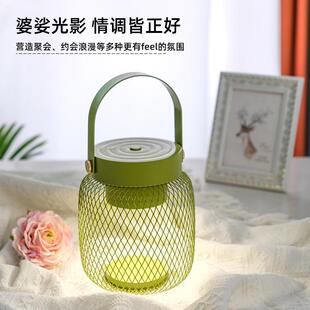 北欧新款手提充电台灯超长续航创意艺术感桌面氛围灯高级感小夜灯