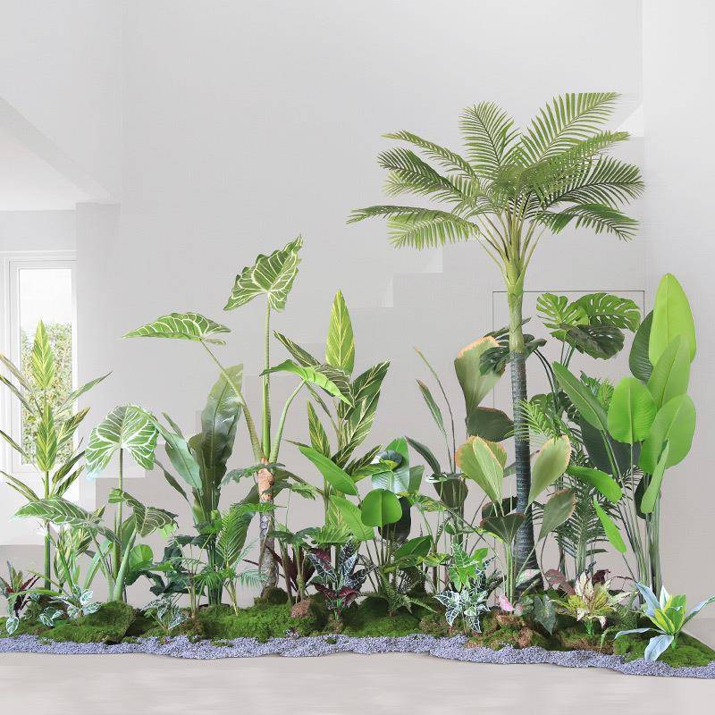 仿真绿植景观L型角落仿真植物造景热带雨林室内大型橱窗植物盆栽