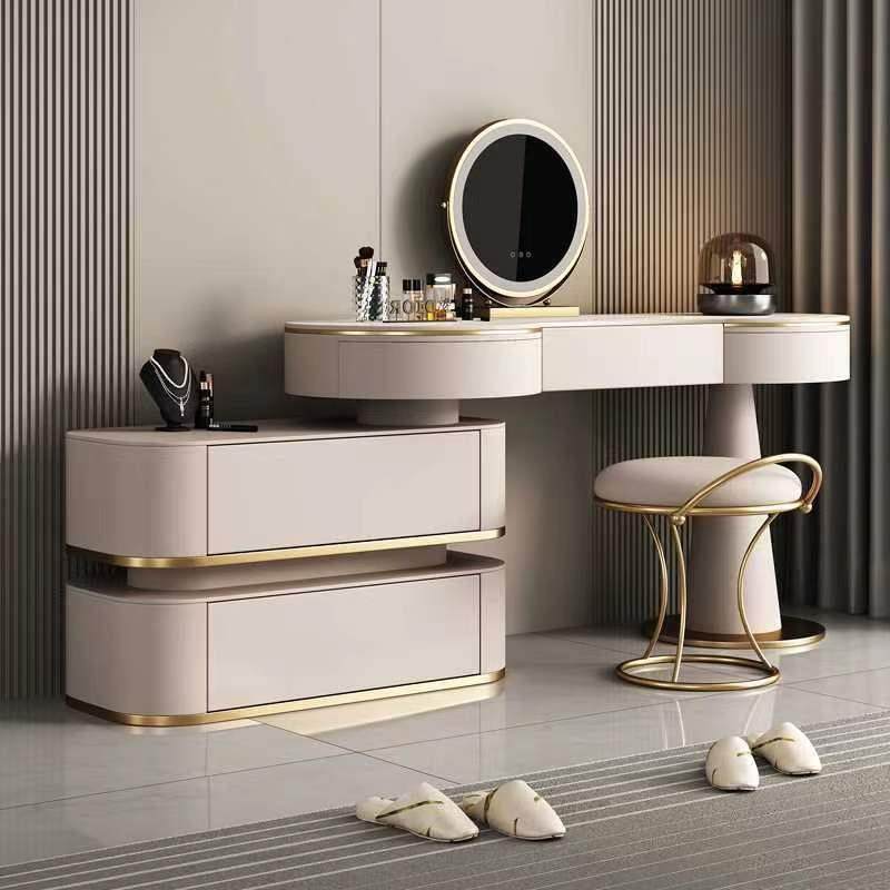 轻奢高级感岩板梳妆台主卧室现代简约斗柜一体小户型实木梳妆台桌