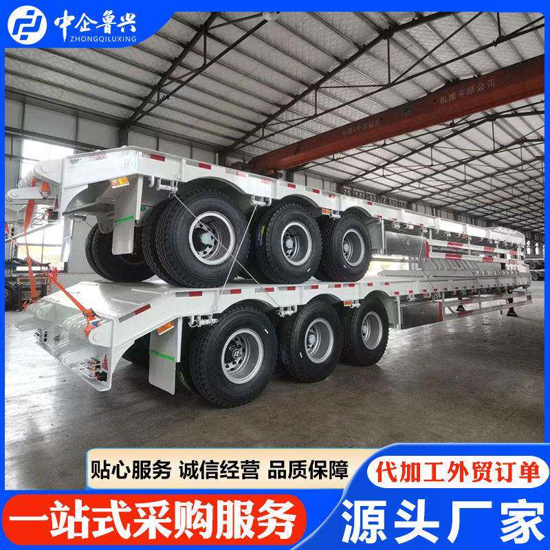 工厂跨境出口折叠鹅头4轴100吨低平板大型工程机械运输半挂车拖车