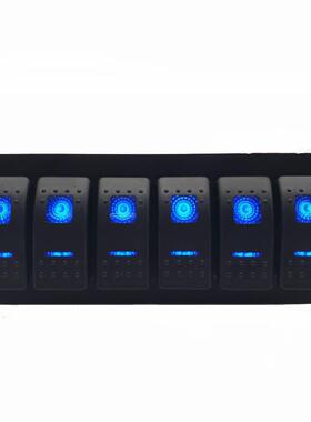 汽车房车面板开关6位铝板面板开关5PON-OFF双蓝灯充电机船型开关