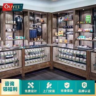 北美热销商场名烟展示柜商用实木烤漆烟柜收银台一体玻璃陈列柜台