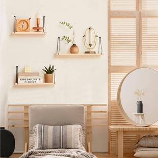 北欧木质墙上置物架客厅卧室厨房门廊墙面装饰收纳架一字隔板