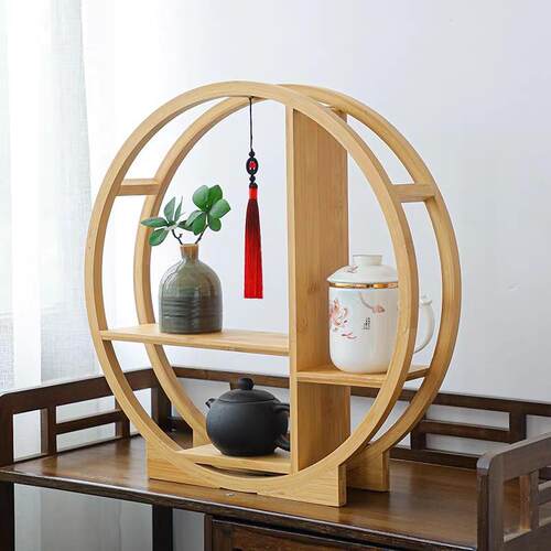 桌面博古架小型竹制茶杯架子摆件茶具收纳架茶壶置物架展示架储物