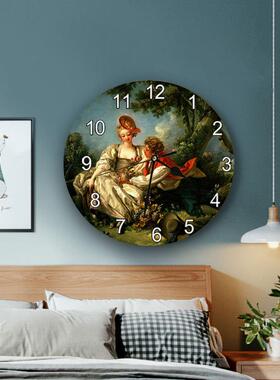 静音石英木制时钟布歇挂钟洛可可油画艺术卧室客厅餐厅挂墙装饰