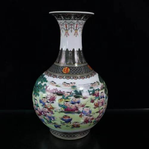 仿古中式粉彩百子瓷器花瓶客厅家居博古架装饰工艺品
