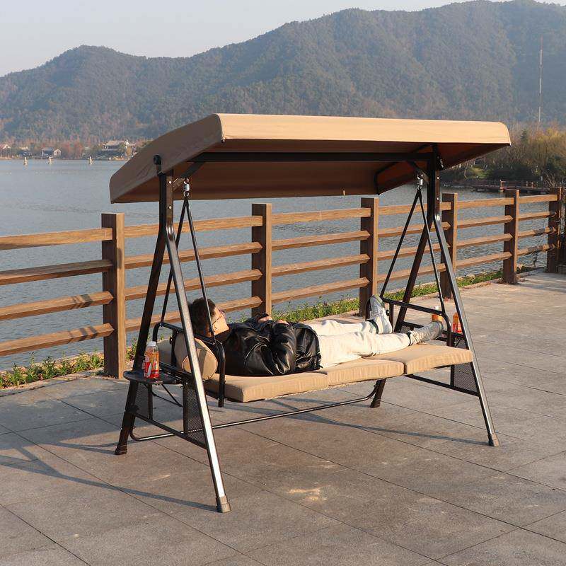 户外秋千吊椅躺床可座可躺三人铁艺秋千摇椅庭院吊床花园阳台吊蓝