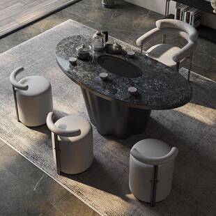 轻奢阳台茶桌椅组合现代简约小户型家用设计师高级感岩板奢石茶台