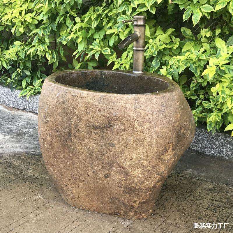 石复古艺术石头盆拖把拖把池水槽天然池外水户外庭院花园墩布