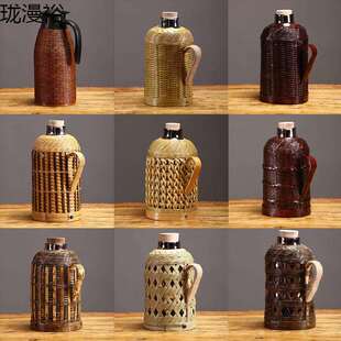 竹编热水壶家用复古暖水壶玻璃内胆老式开水瓶茶室保温瓶精编暖壶