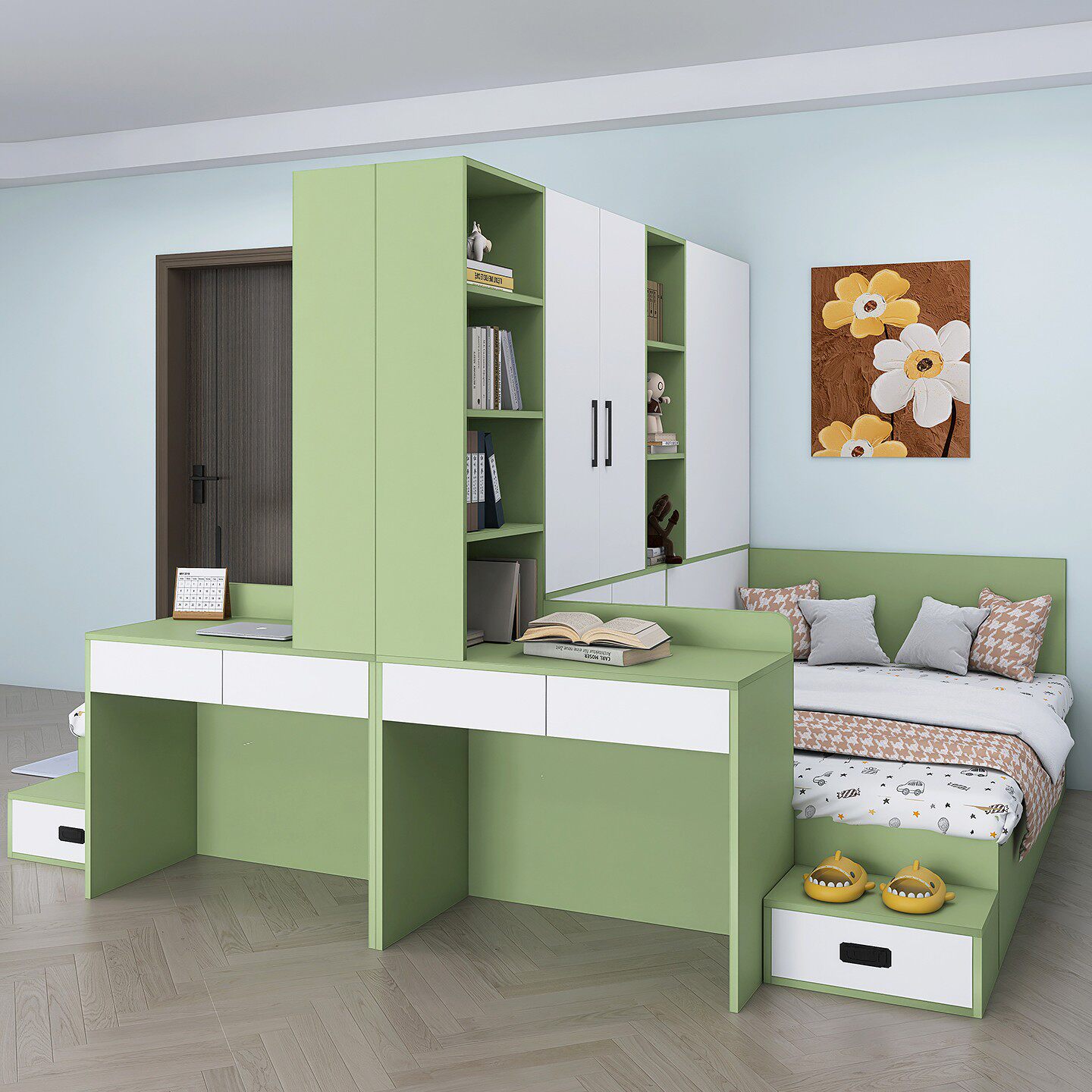 小户型双人隔断一体实木组合床多功能大容量隔断柜带书桌可定制,住宅家具,实木床,淘宝优惠券,粉丝福利购,淘宝优惠卷