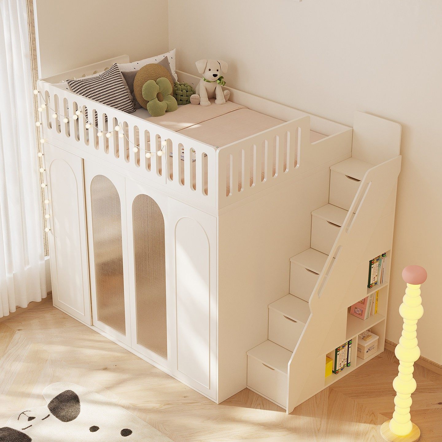 法式衣帽间床一体上床下柜高架床带全身镜衣柜床上下床女生公寓床