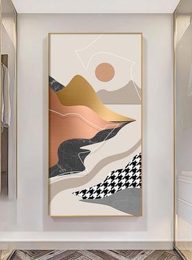 玄关走廊过道装饰画现代轻奢进门橙色竖版招财金山山水画客厅挂画