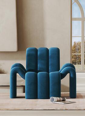 轻奢休闲椅客厅沙发椅意式极简蓝色绒布设计师款蜘蛛现代简约单椅