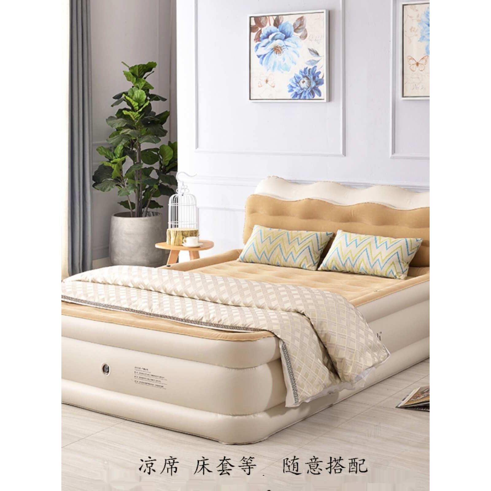 家用充气双人靠背充气床垫 单人床头气垫床垫子 便携床垫背折叠床