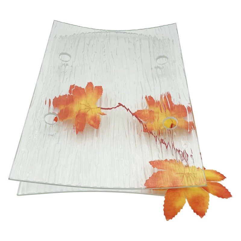 加工定制超白大雨花弯钢玻璃曲面钢化玻璃异形钻孔热弯玻璃