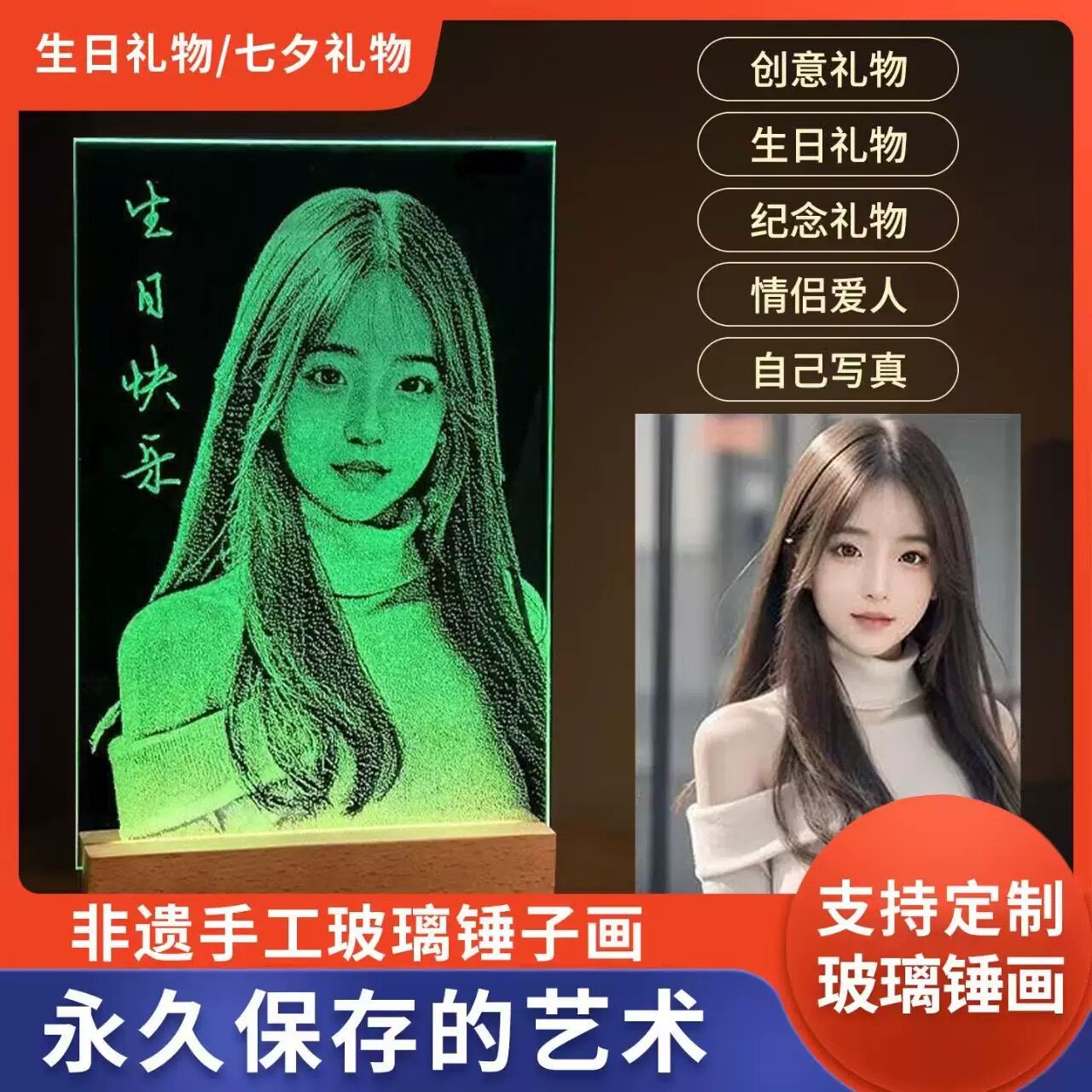 非遗锤子画玻璃画私人定制送女友图片