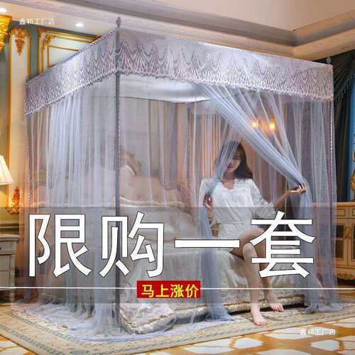 2024夏季蚊帐带支架家用老式卧室加厚加密落地三开门纹账2023新款