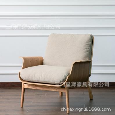 木质单人布艺沙发时尚北欧设计咖啡厅酒吧休闲椅子