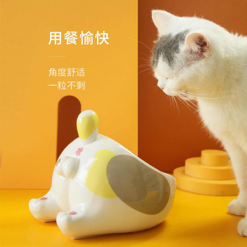 现货新品屁屁蛋蛋宠物碗陶瓷猫碗保护颈椎易清洗高脚宠物食盆