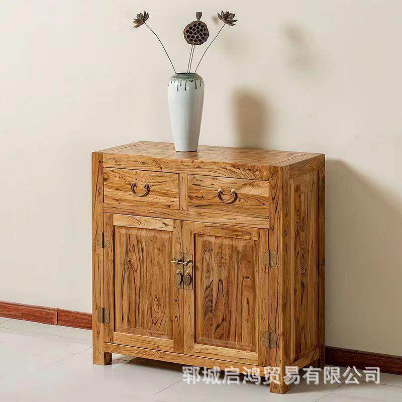 新中式老榆木餐边柜家用门厅玄关储物柜客厅茶水柜实木家具边柜