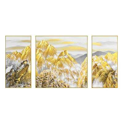 纯手绘手绘油画金山客厅沙发背景三联装饰画立体肌理大型横幅挂画