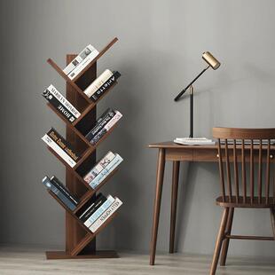 黑胡桃木罗树形书架置物架落地简约创意学生树形书架书柜小美式