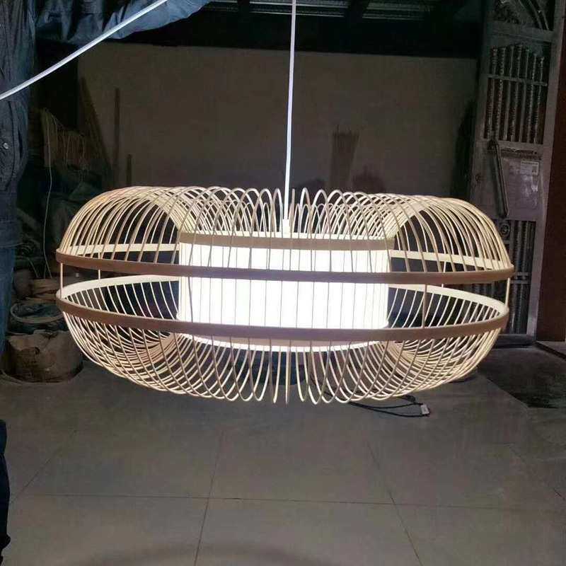 新中式禅意农家乐灯笼茶室藤艺灯具工程装饰竹丝竹艺手工编织吊灯