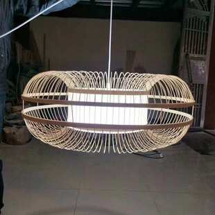 新中式禅意农家乐灯笼茶室藤艺灯具工程装饰竹丝竹艺手工编织吊灯