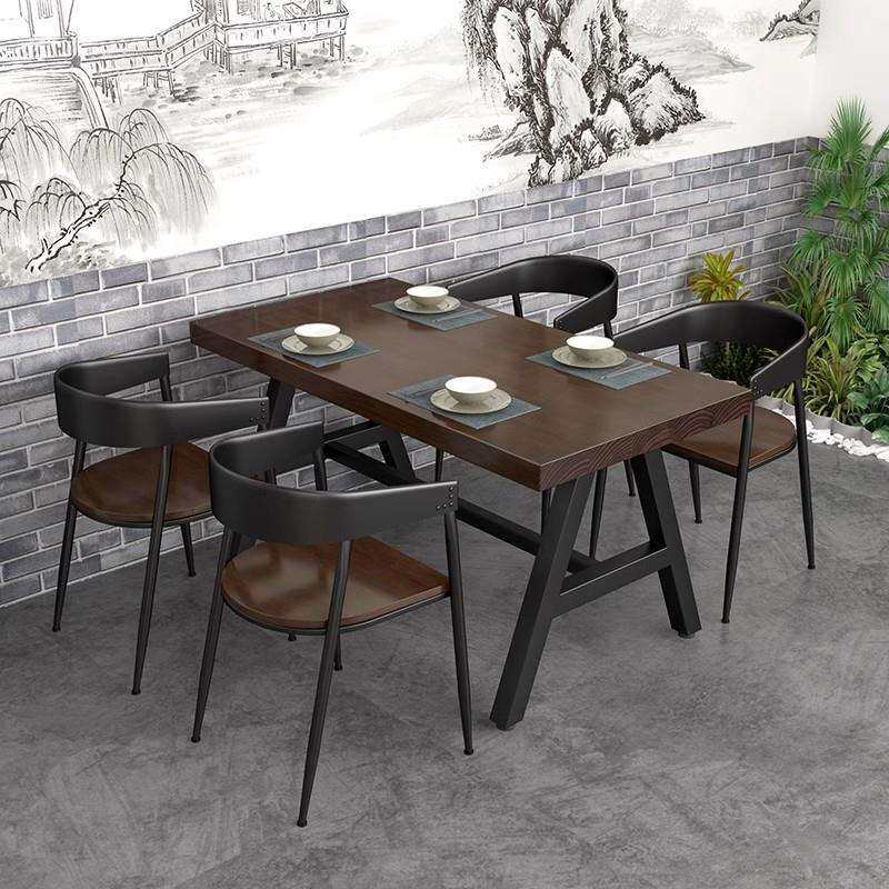 loft工业风实木桌椅组合商用饭店餐厅长方形桌子酒吧铁艺复古餐桌