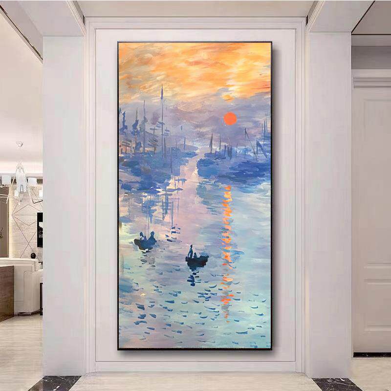 玄关装饰画现代简约入户走廊挂画竖版手绘风景油画轻奢过道墙画