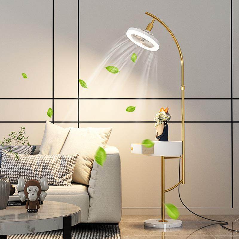 床头柜落地灯一体轻奢客厅置物架北欧卧室书房风扇设计感立式台灯