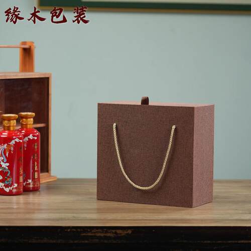 高麻布酒盒复古手提空盒酒 瓶纳盒单瓶收双款瓶ZIF高档礼品盒花瓶