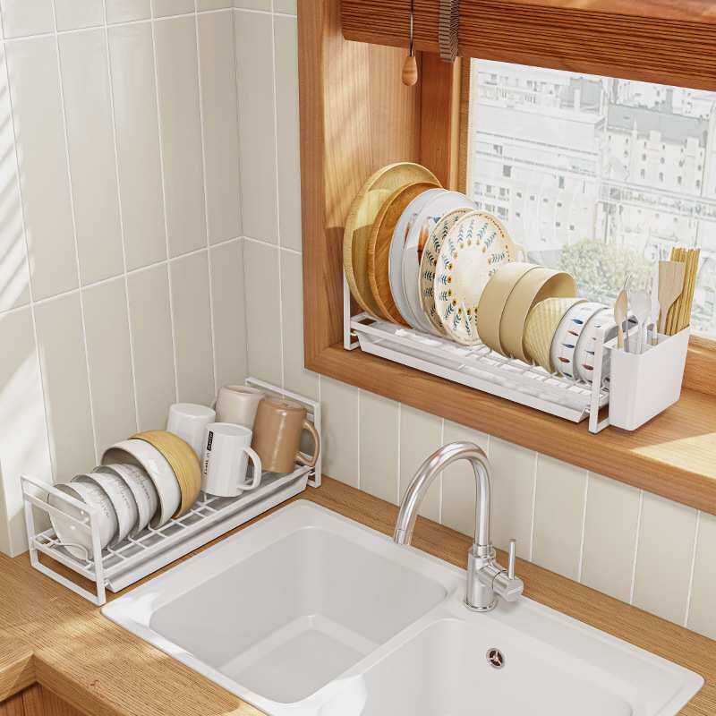 橱柜下水槽家用免安装单层碗碟一体收纳架厨房整理小型沥水置物架
