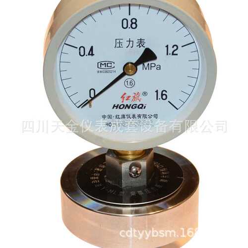 红旗隔膜压力表不锈钢压力YTP-100XL2/3硬管螺纹式压力表0.16MPA