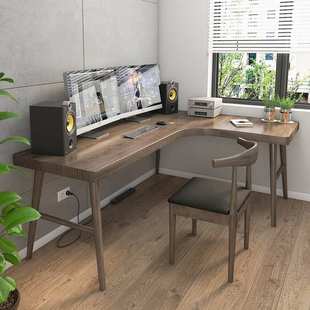 实木L型电脑桌酒店电竞房转角电竞桌家用学习写字桌拐角办公桌椅