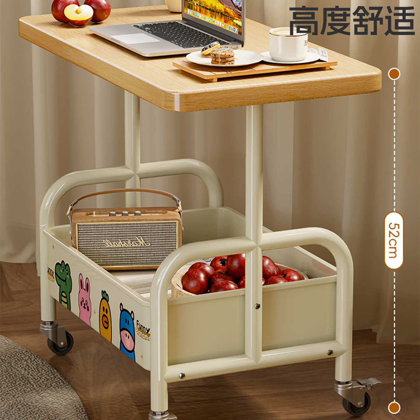 边几小桌子可移动双层茶几小推车客厅沙发收纳带轮茶桌卧室置物架