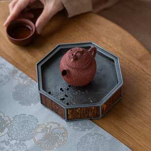 中式斑竹古锡壶承干泡台小茶盘茶具托盘双层带盖储水壶承