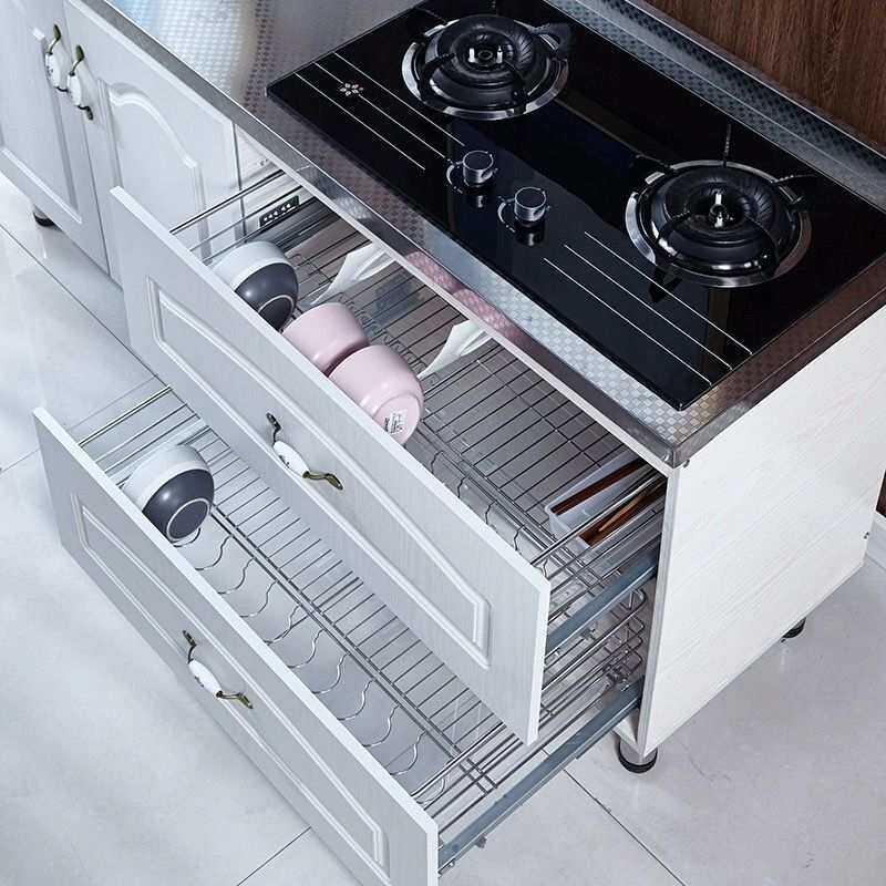 不锈钢橱柜组装碗柜水槽柜家用厨房柜灶台水盆多功能一体收纳碗橱