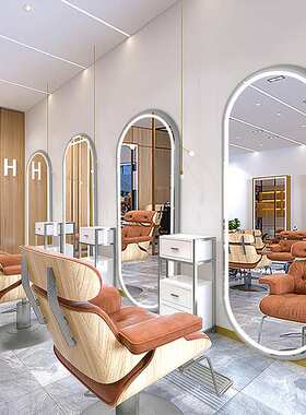 理发店镜子网红烫染剪发镜新款壁挂式带LED灯美发店镜子发廊专用