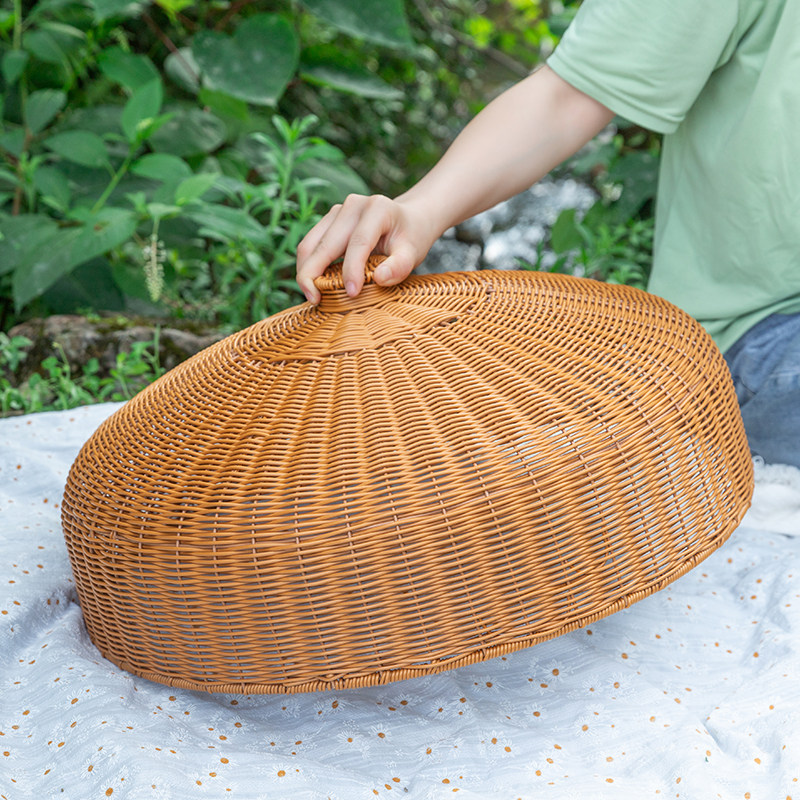 仿藤编织餐桌饭菜罩子食物罩防蝇罩饭罩子手工菜盖圆形复古防虫罩