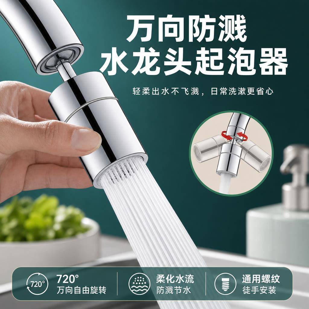 防溅万向旋转水龙头延伸器起泡器通用水嘴家用厨房洗手菜池压接口